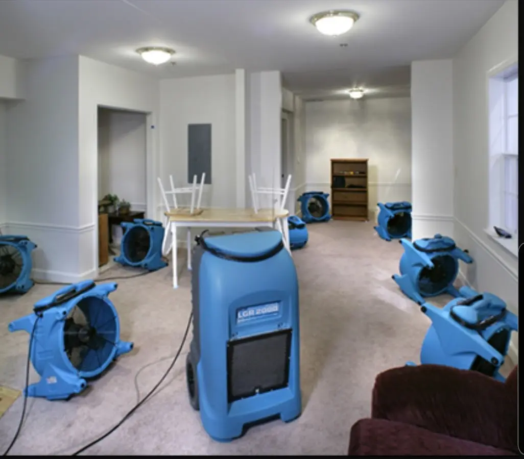 Air movers and dehumidifier setup for Water Damage Restoration in Los Osos